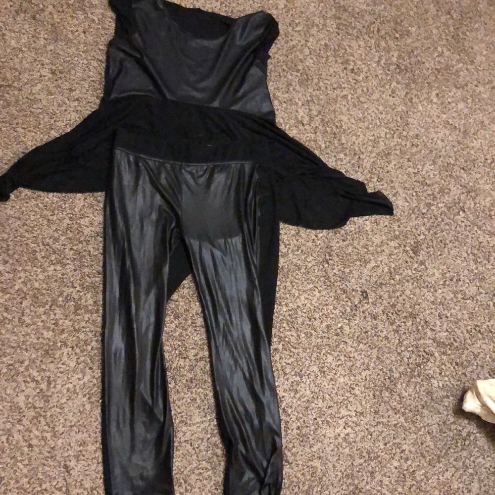 black leather and sheer suit